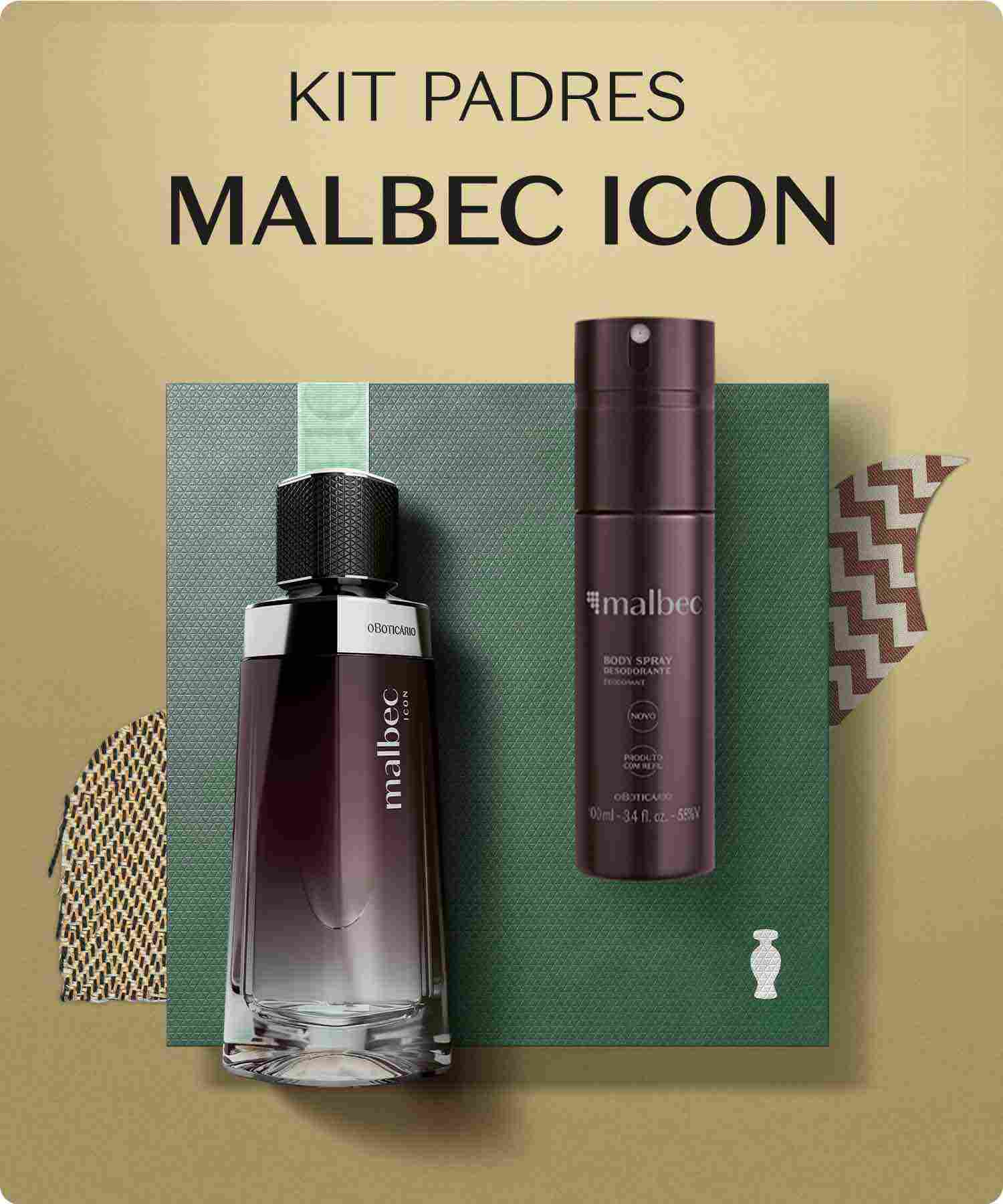 Papá es tu primer ícono. Sorpréndelo con este kit que incluye el nuevo perfume para hombre amaderado Malbec Icon, y un desodorante refrescante. 
