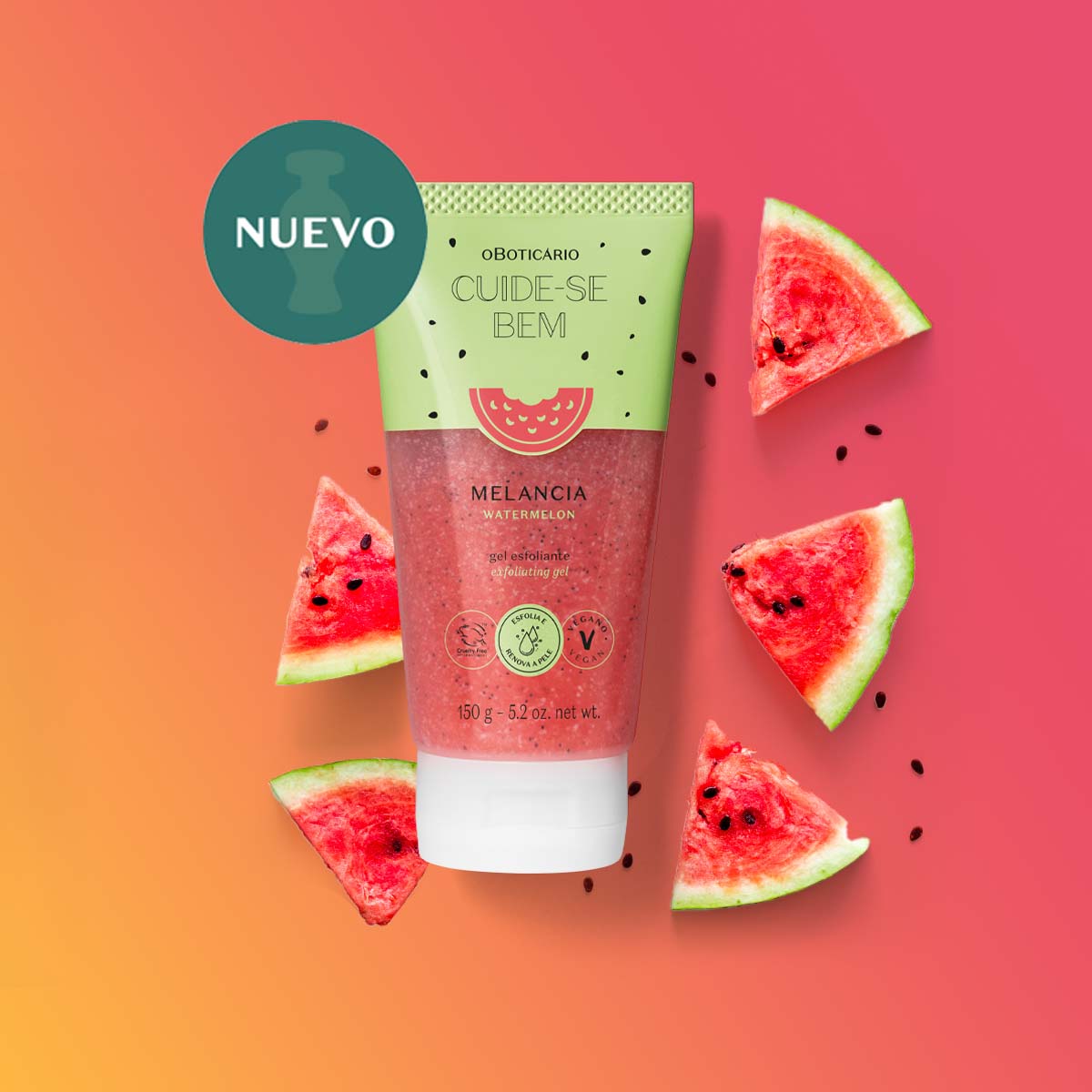 Exfoliante corporal Cuide-se Bem MelanciaExfoliación con sensación refrescante: el gel exfoliante Cuide-se Bem Sandía remueve impurezas y células muertas dejando una fragancia deliciosa. 